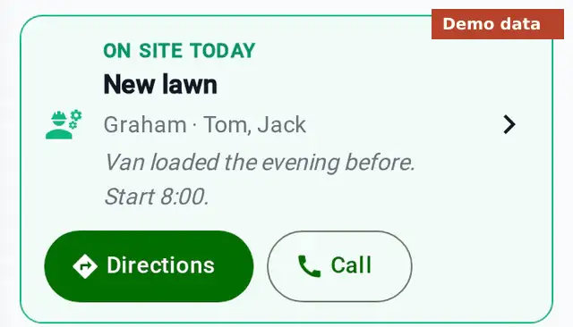 The crew's phone on site, with the job, the address and the note.