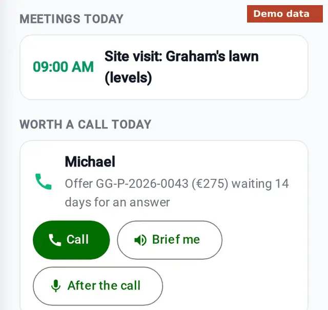 The owner's phone before a visit, with a way to hear who the client is and what was said last time.